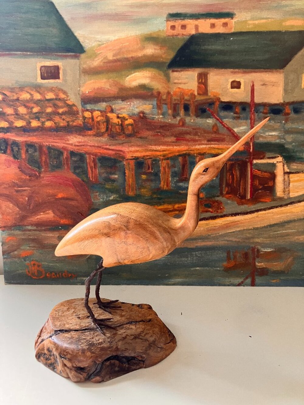 Vintage Hand Carved Wooden Shore Bird - 1990